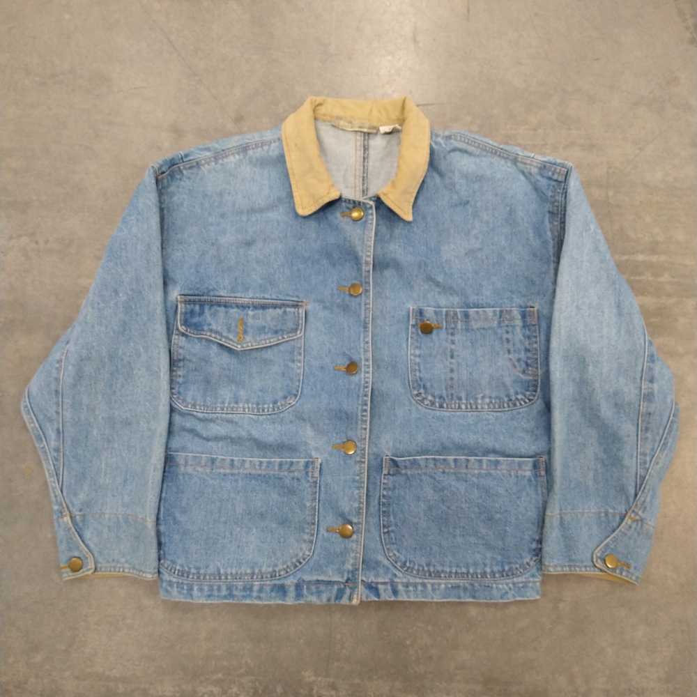 River Trader Light Blue Denim Jacket with Beige Collar M Measurements VTG